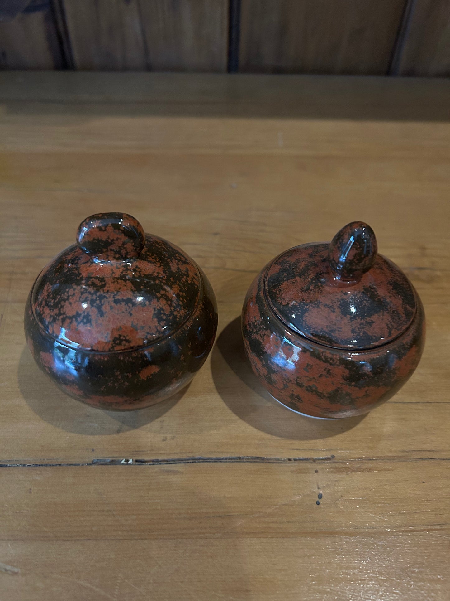 Mottled Brown Lidded Jars