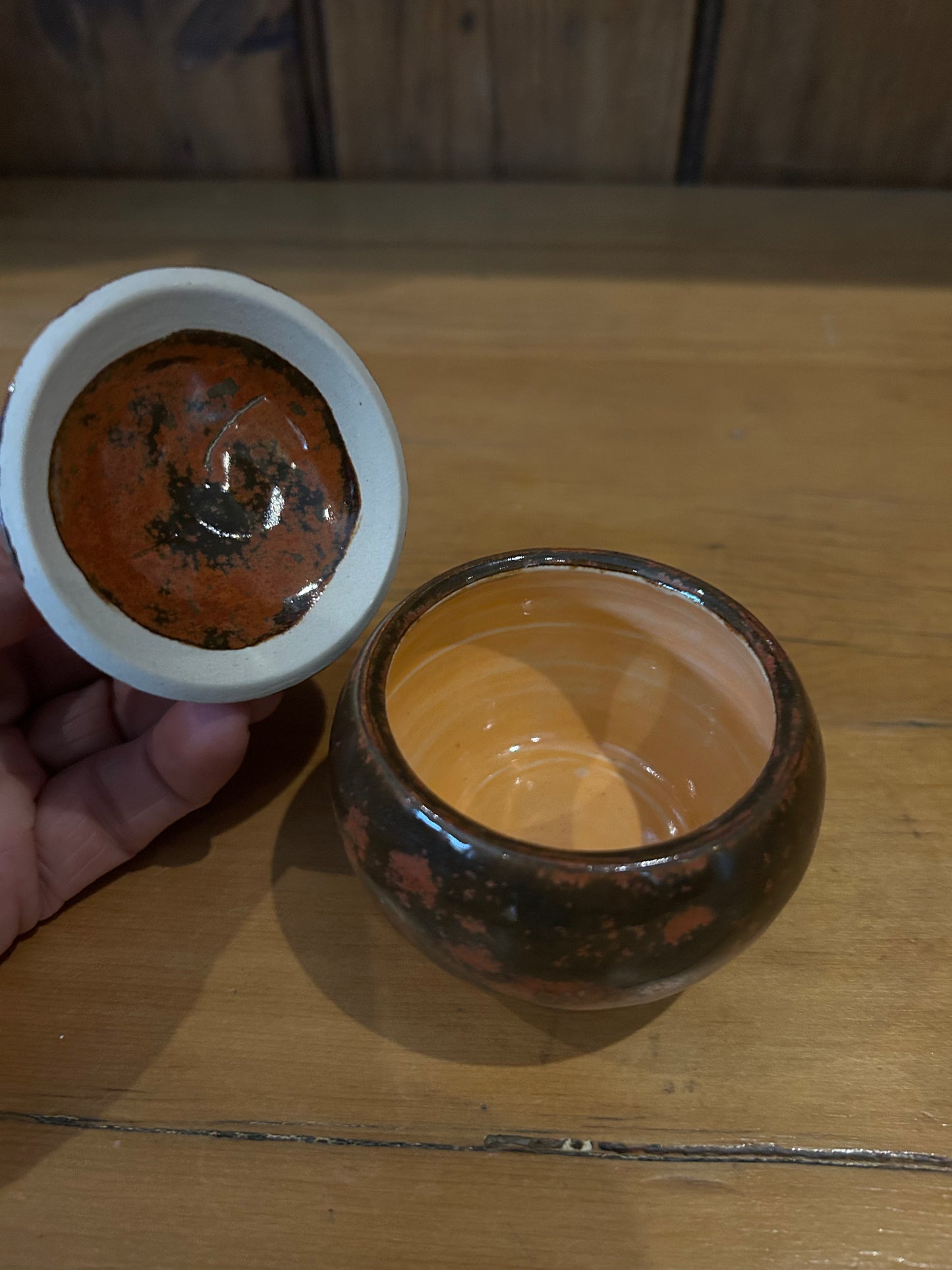 Mottled Brown Lidded Jars