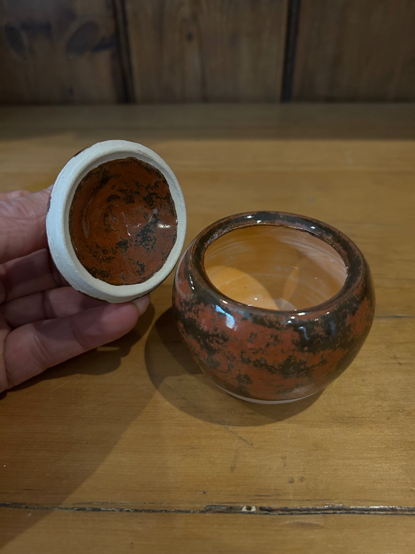 Mottled Brown Lidded Jars