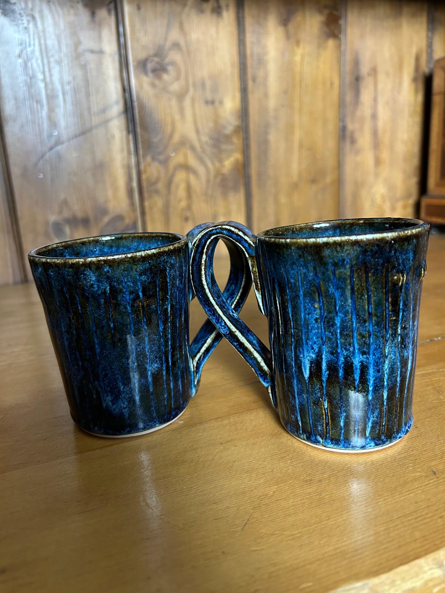 Blue Ribbed Mugs