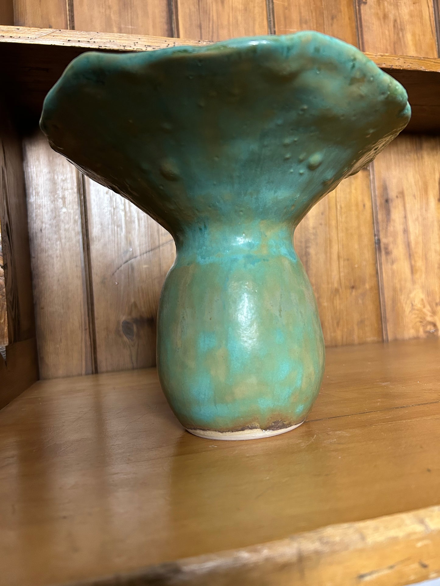 Large Mottled Green Fluted Vase