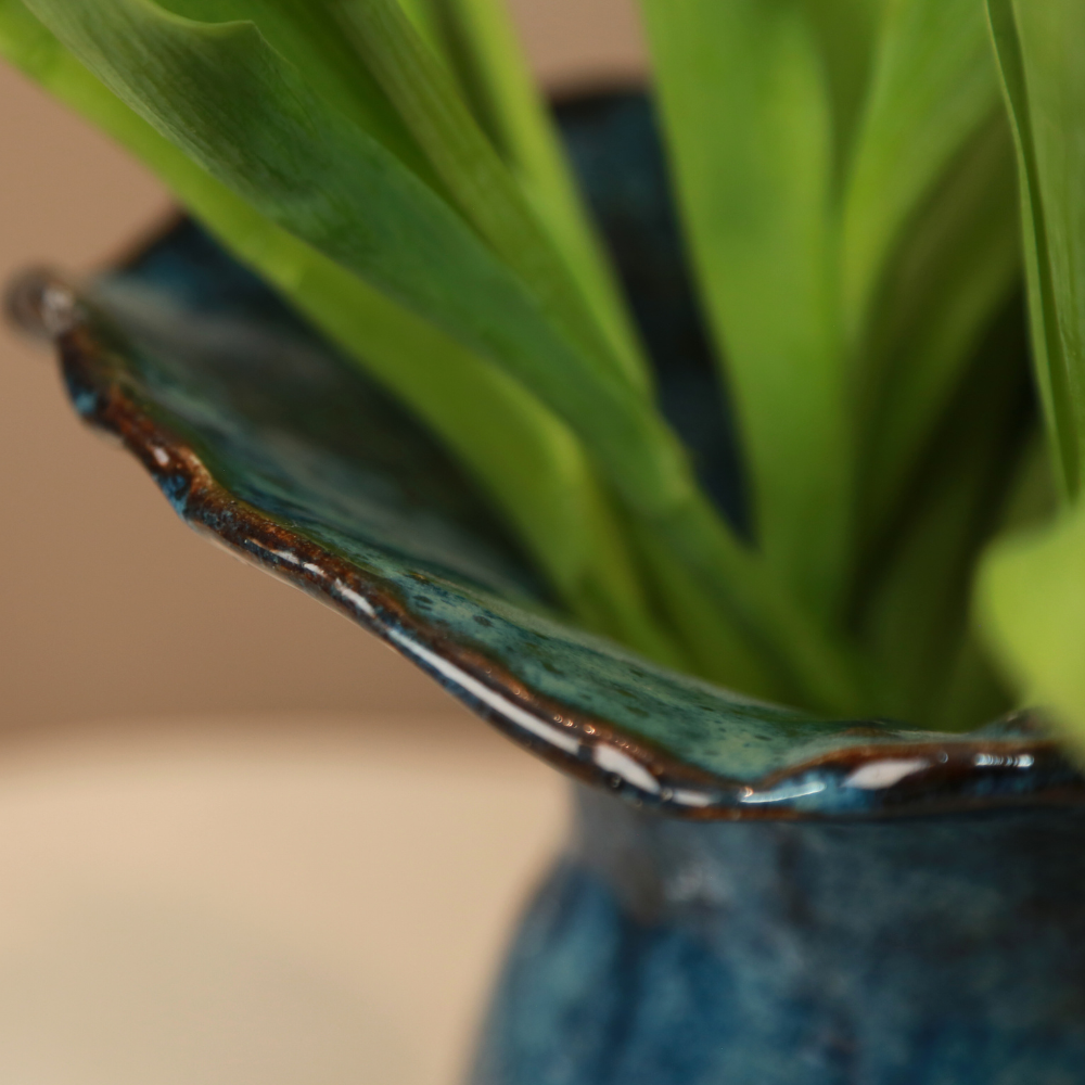 Large Blue Fluted Vase