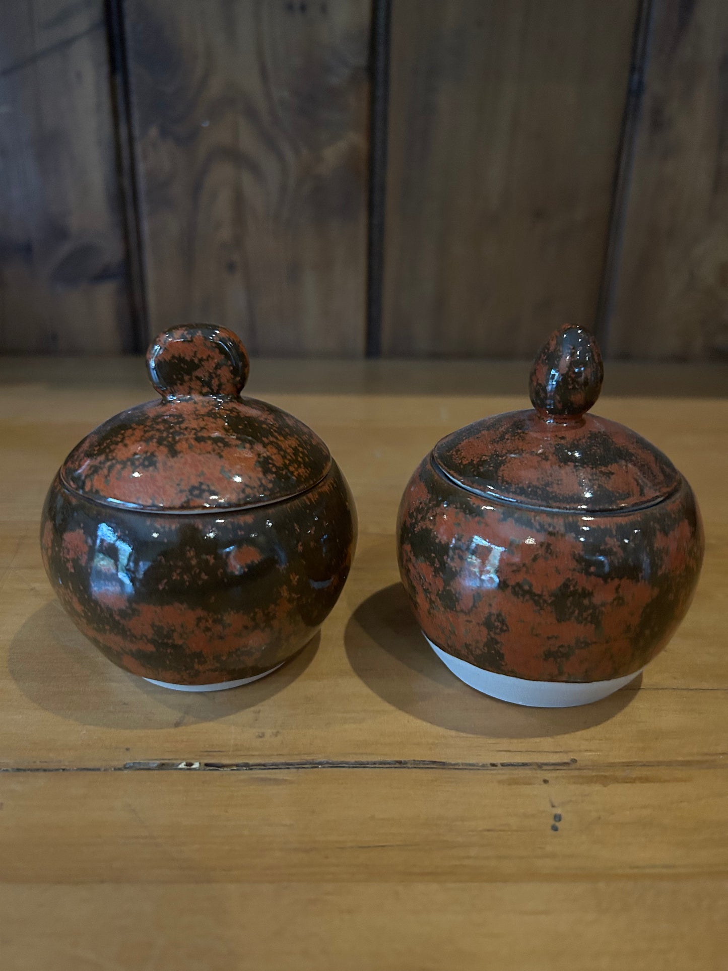 Mottled Brown Lidded Jars