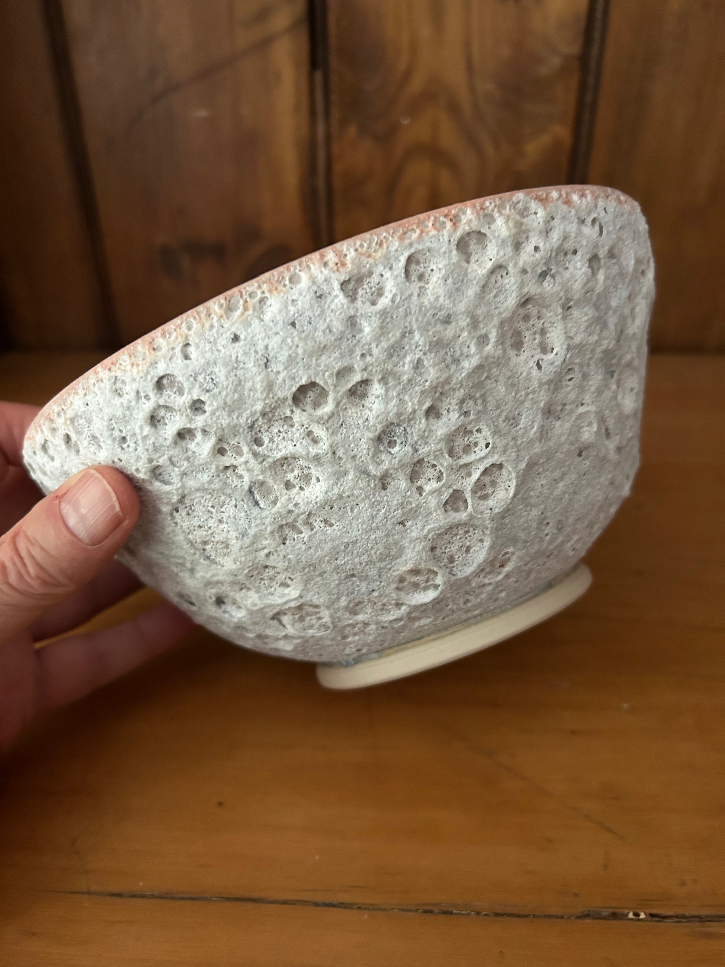 Pink "Lava" Glazed Serving Bowl