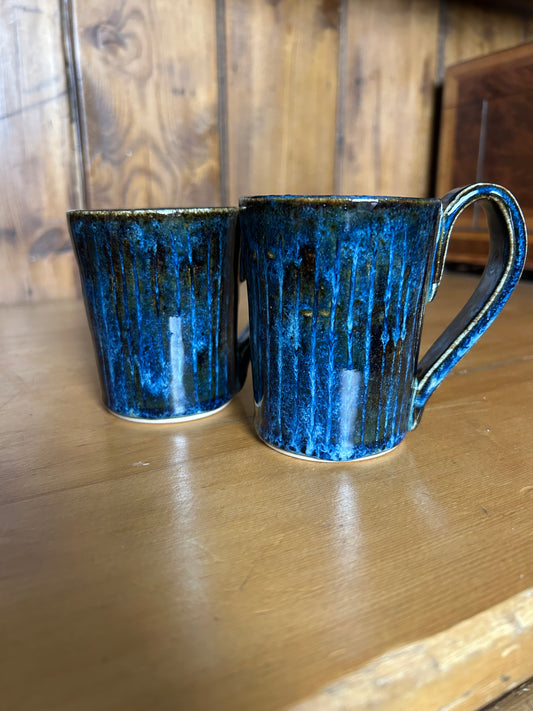 Blue Ribbed Mugs