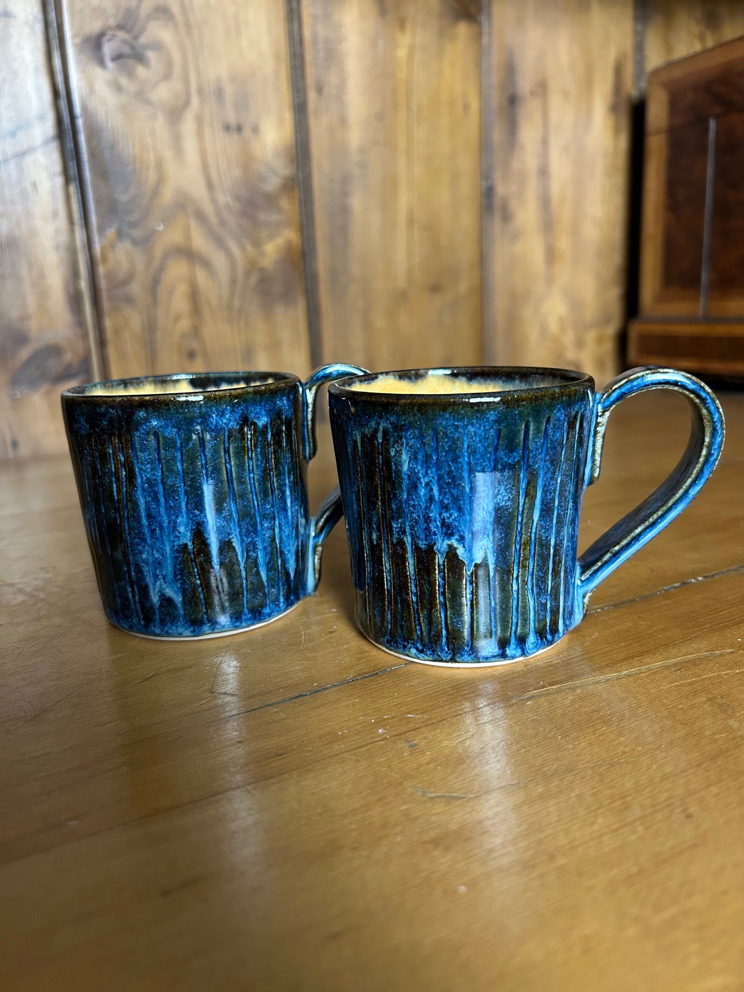 Blue Ribbed Coffee Cups