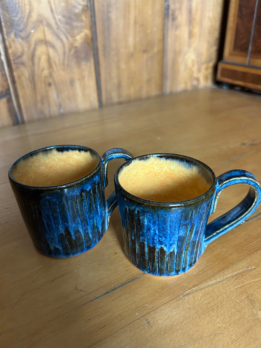 Blue Ribbed Coffee Cups