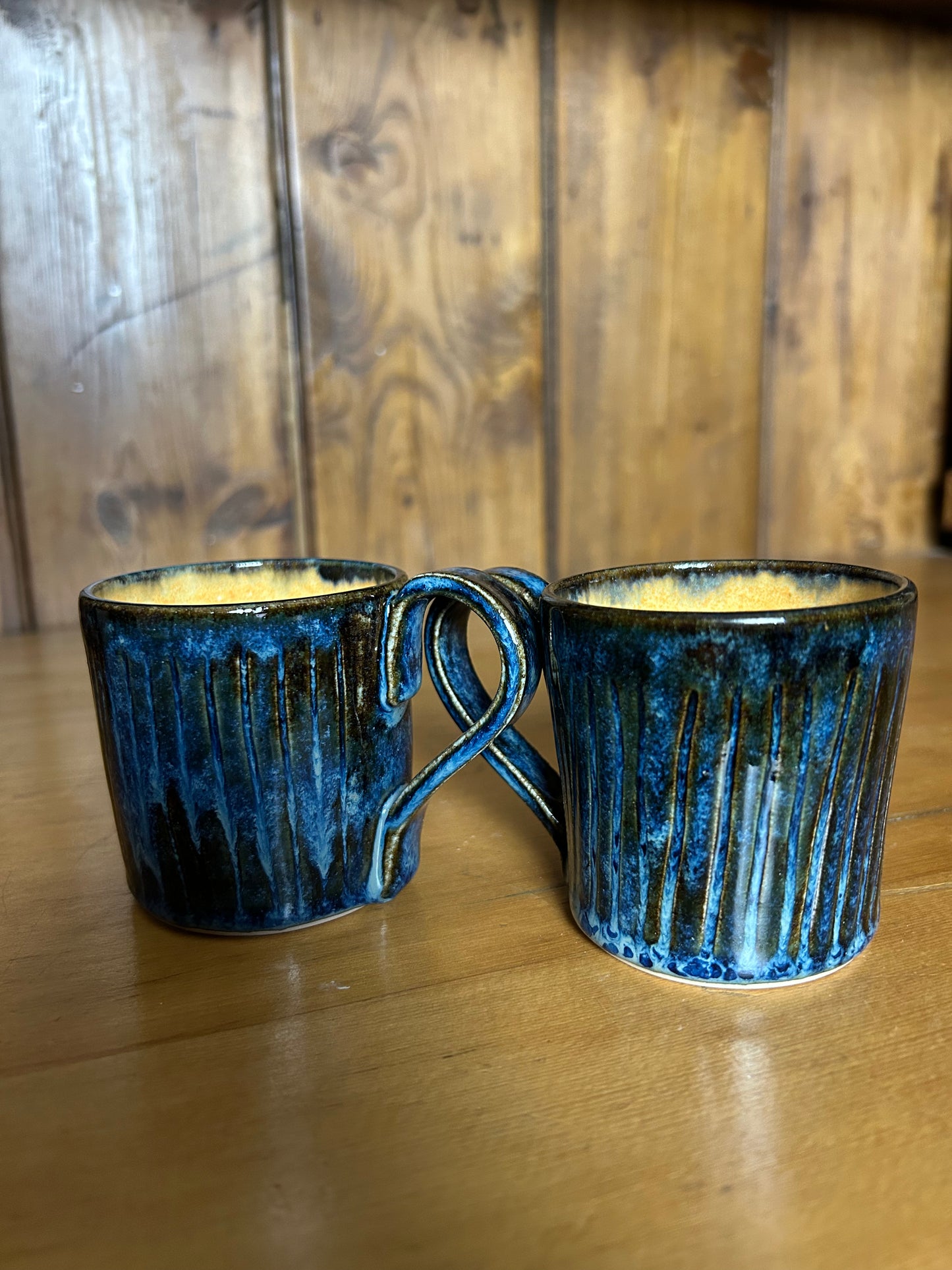 Blue Ribbed Coffee Cups