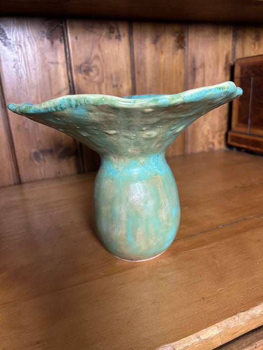 Large Mottled Green Fluted Vase