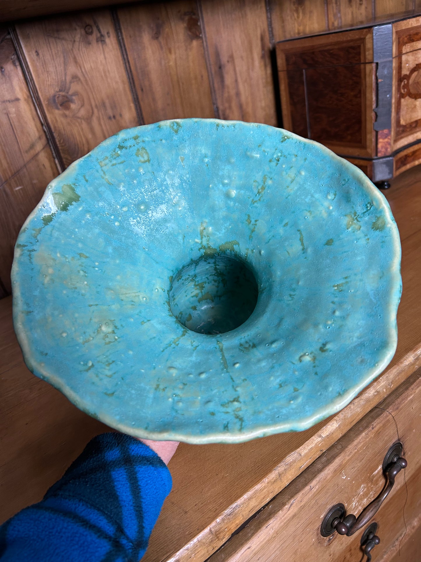 Large Mottled Green Fluted Vase