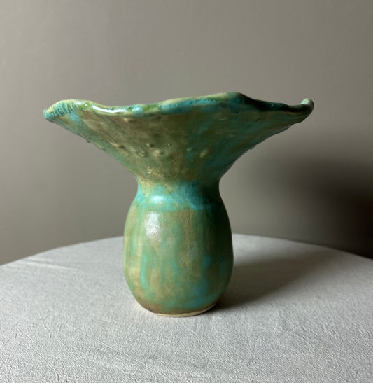 Large Mottled Green Fluted Vase