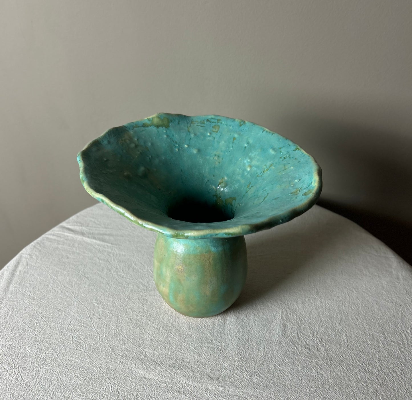 Large Mottled Green Fluted Vase