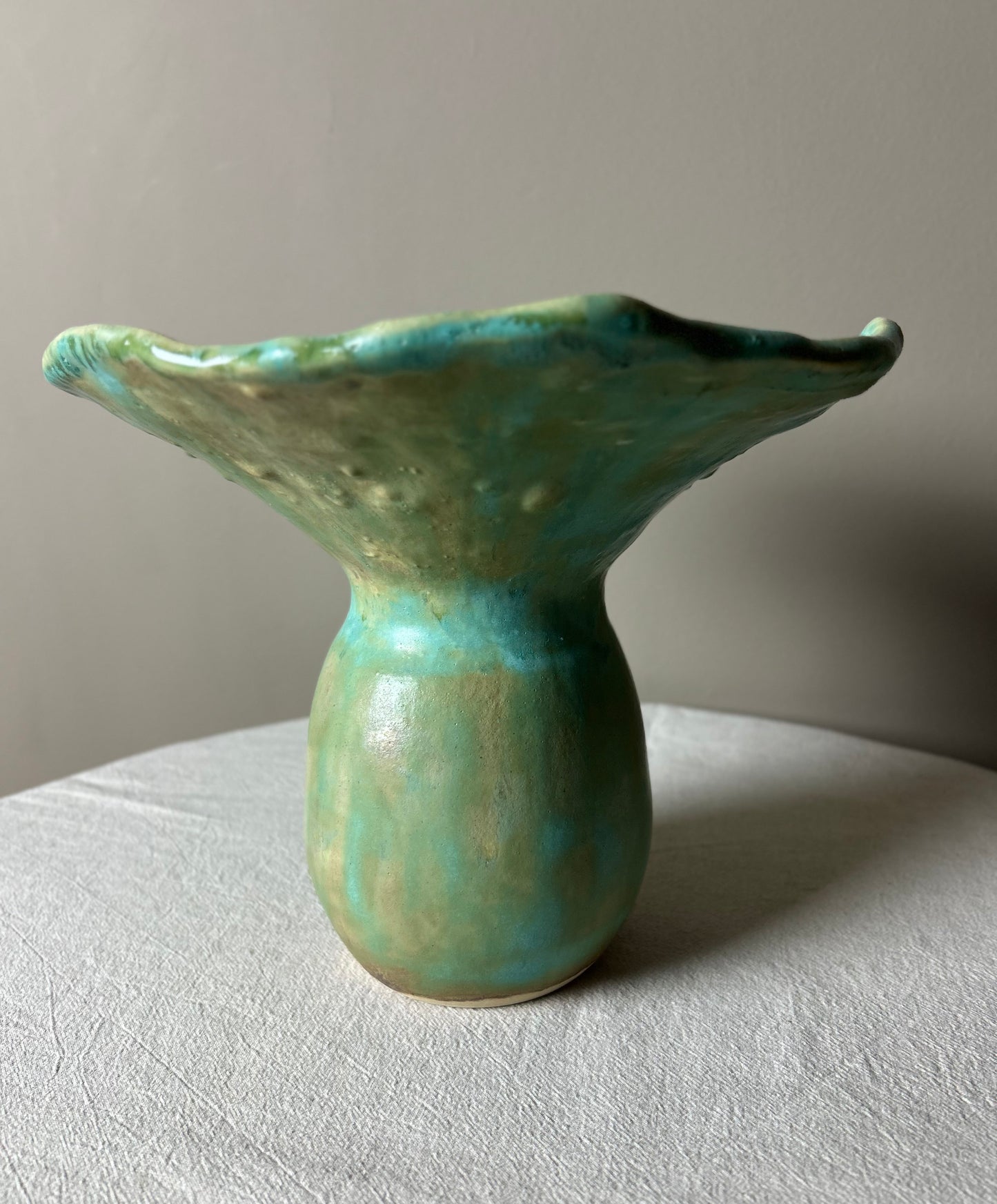 Large Mottled Green Fluted Vase
