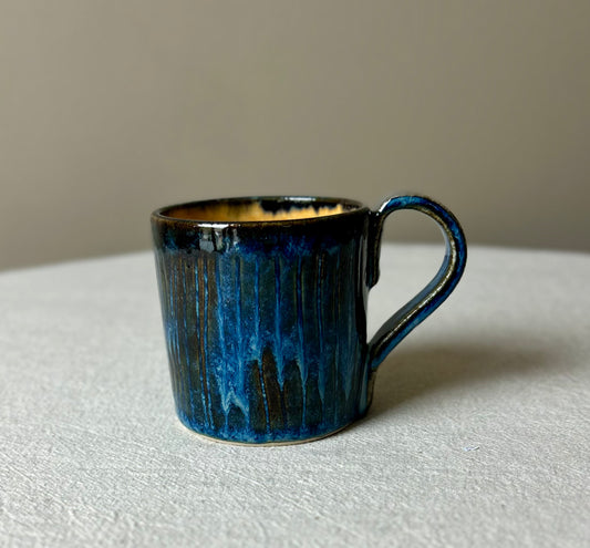 Blue Ribbed Coffee Cups