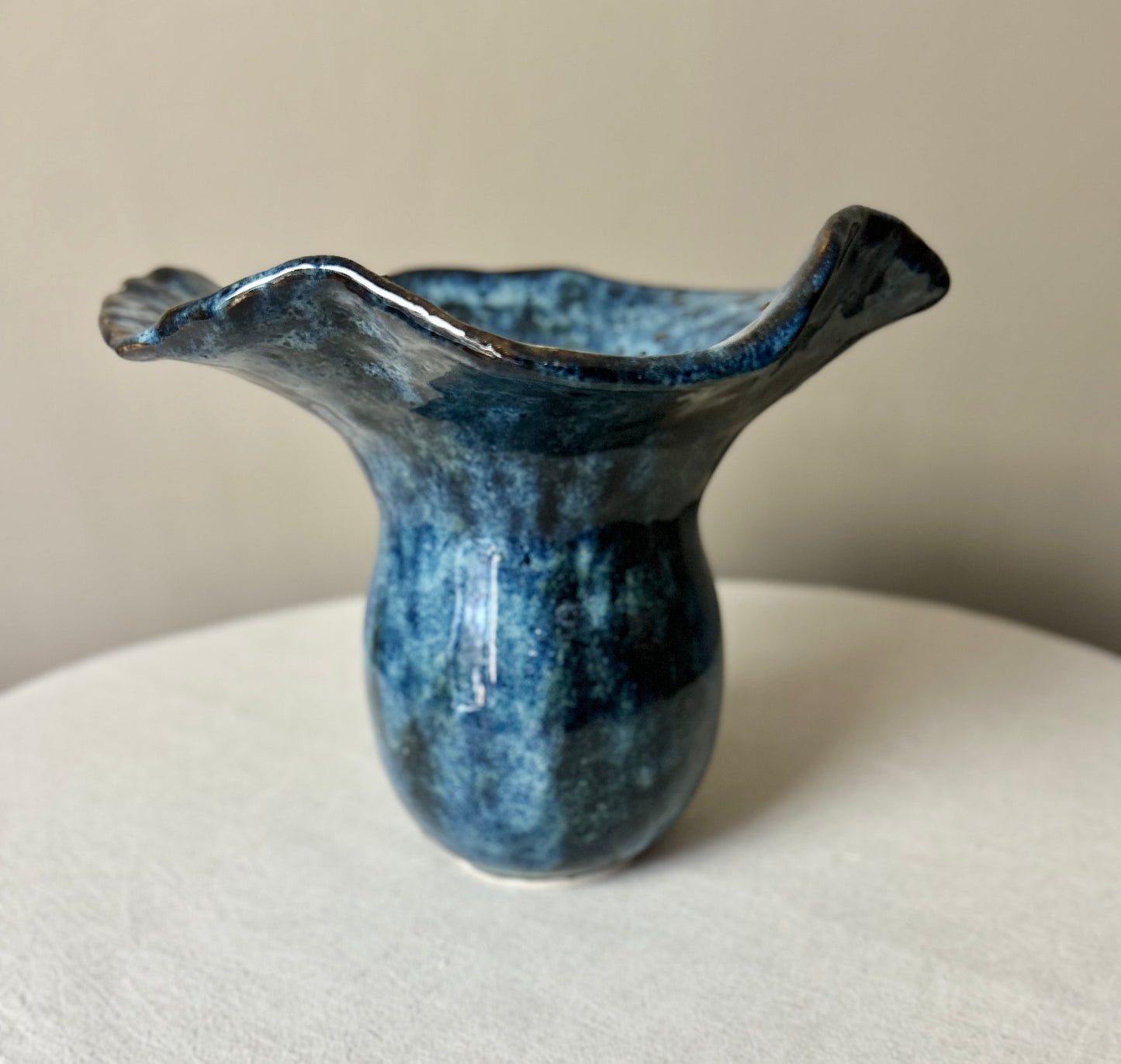 Large Blue Fluted Vase