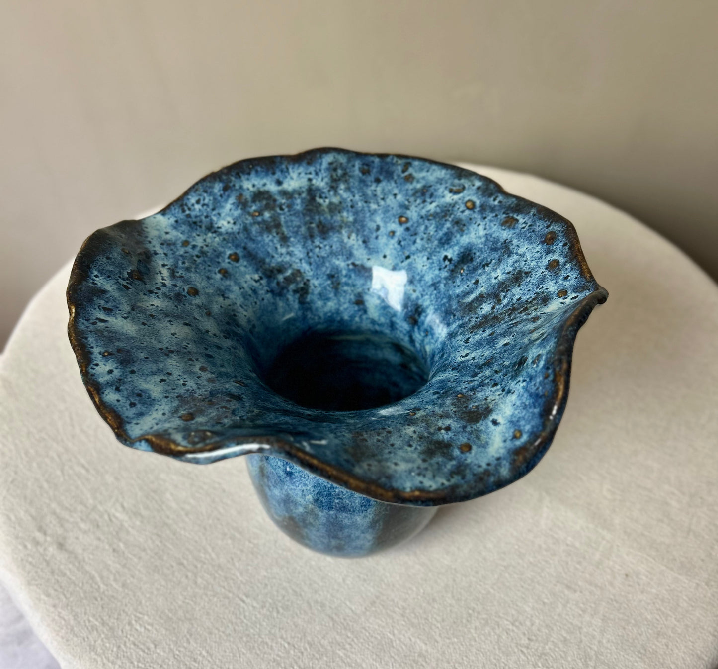 Large Blue Fluted Vase