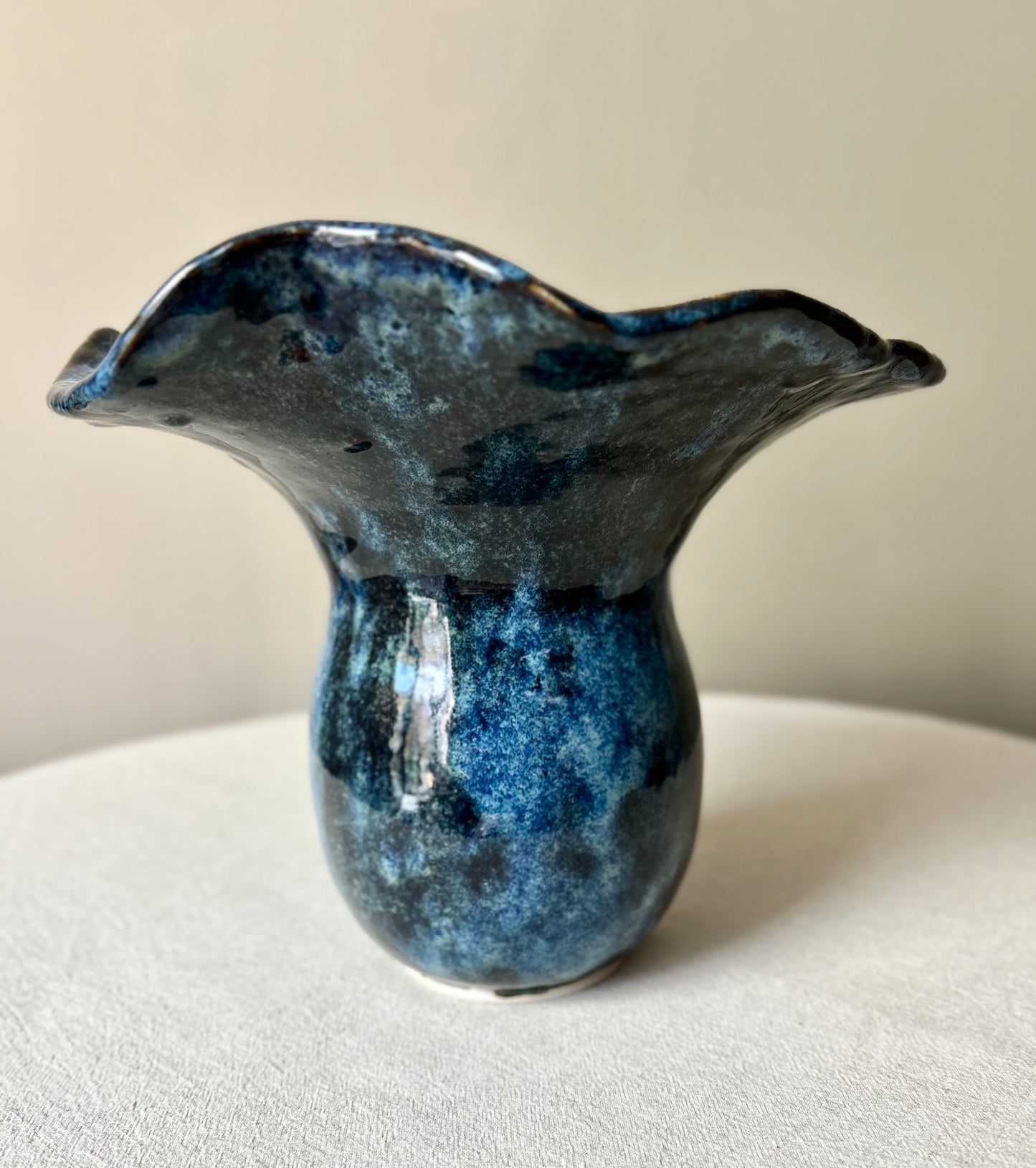 Large Blue Fluted Vase