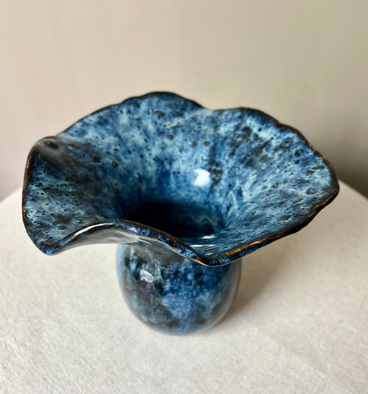 Large Blue Fluted Vase