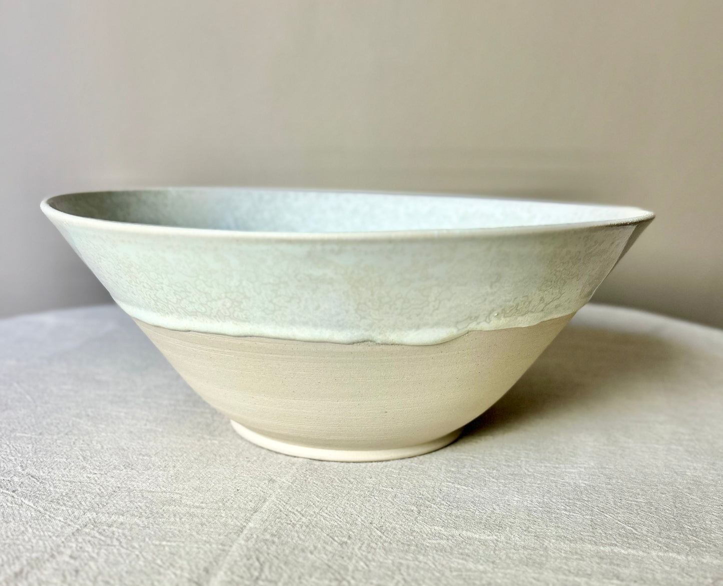 Large White and Speckled Blue Serving Bowl