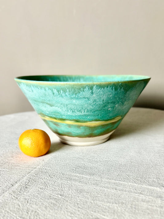 Large Mottled Green Serving Bowl