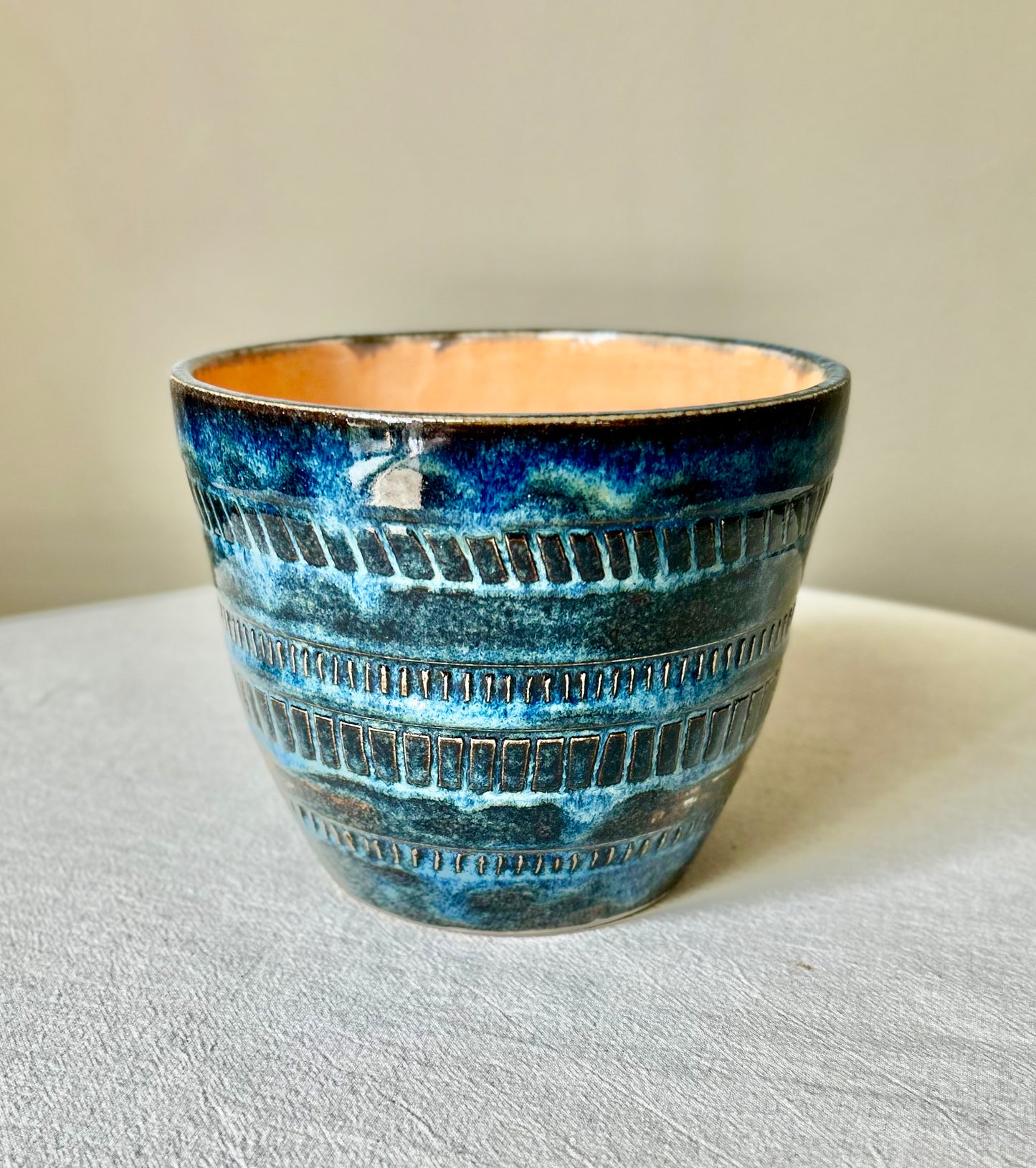 Tall Blue Textured Planter