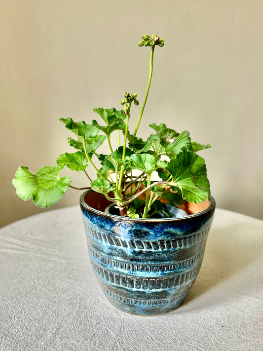 Tall Blue Textured Planter
