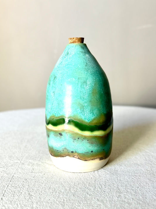 Corked Mottled Green Oil Bottles